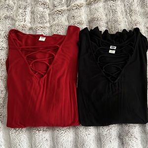 2 Old Navy Criss Cross V-Neck Long Sleeve Tops. Size XL.  Great For Fall!